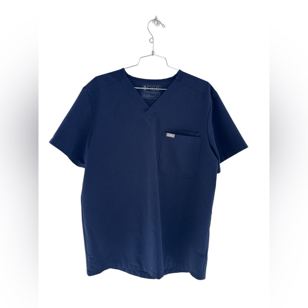 Figs Technical Collection Women's Scrubs Top Navy Blue 2 Pocket Size Medium